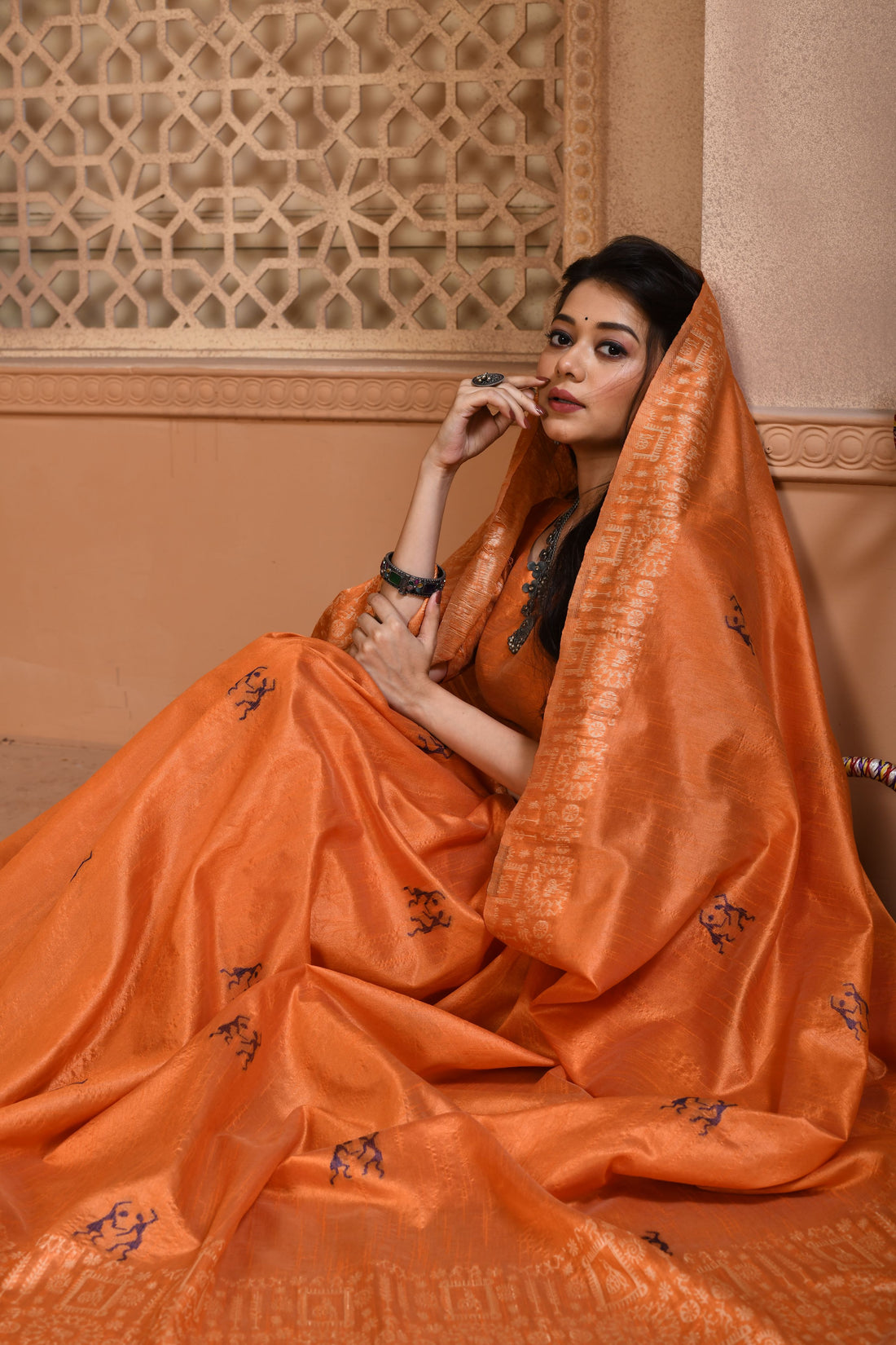 Banglori Handloom Raw Silk Orange Saree