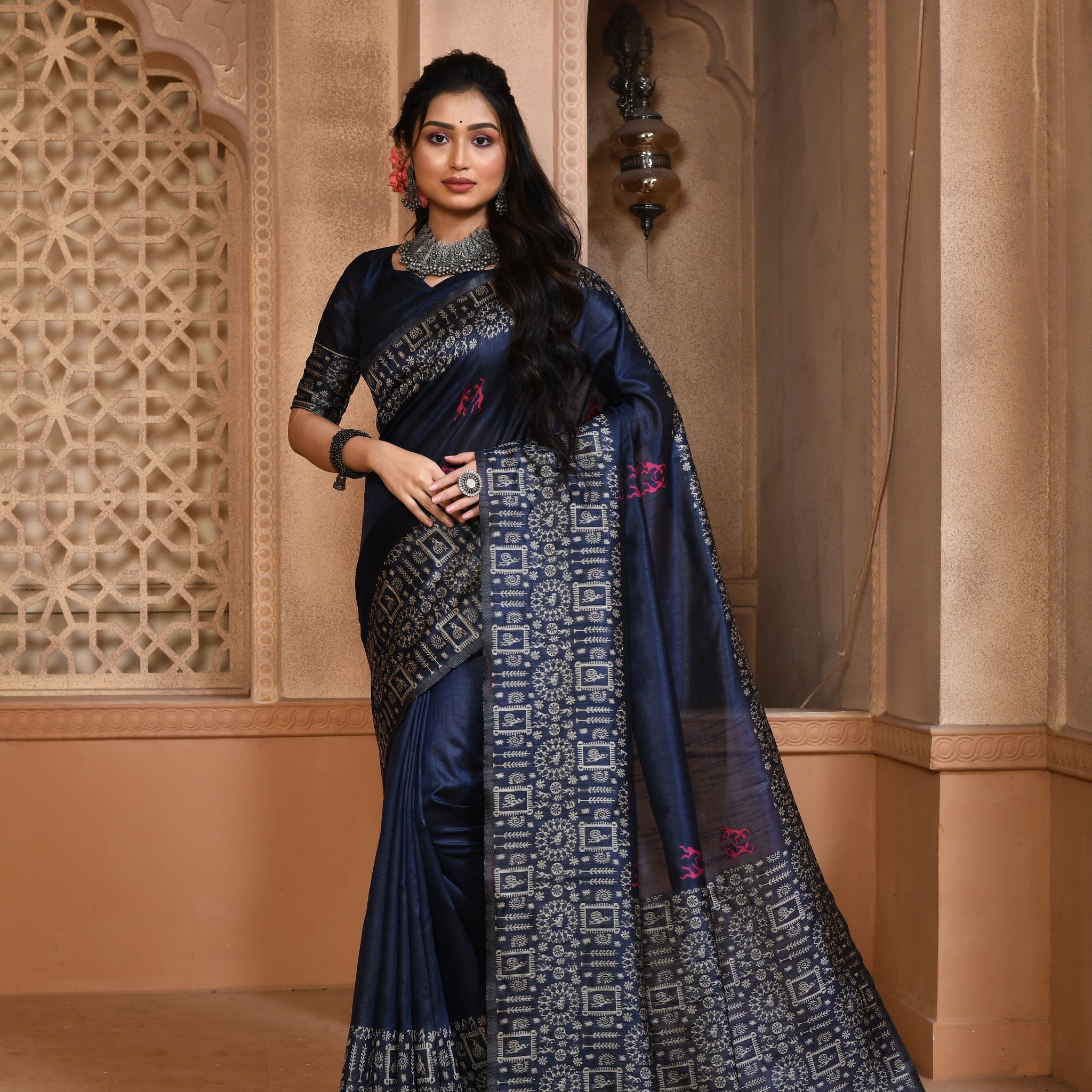 Banglori Handloom Raw Silk Neavy Blue Saree