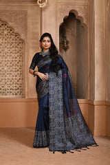 Banglori Handloom Raw Silk Neavy Blue Saree