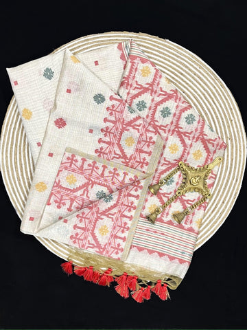 Kovai Cotton Jamdani Baby Pink Saree