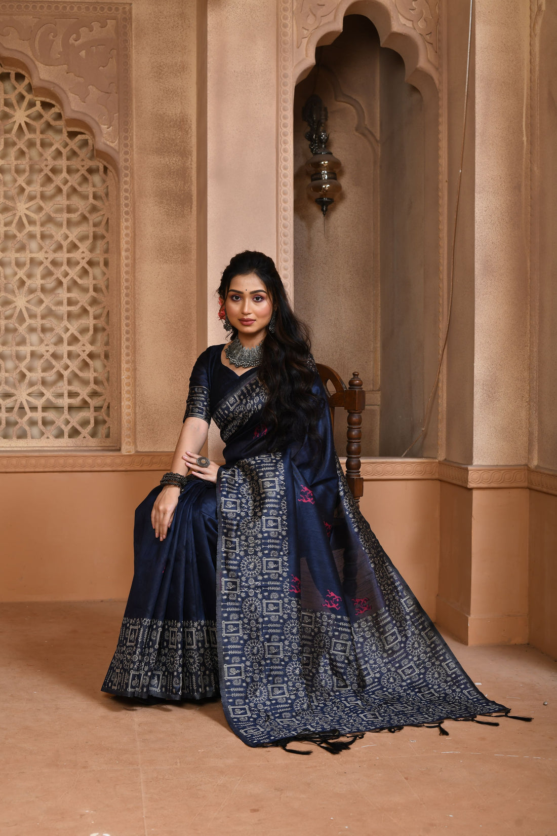Banglori Handloom Raw Silk Neavy Blue Saree