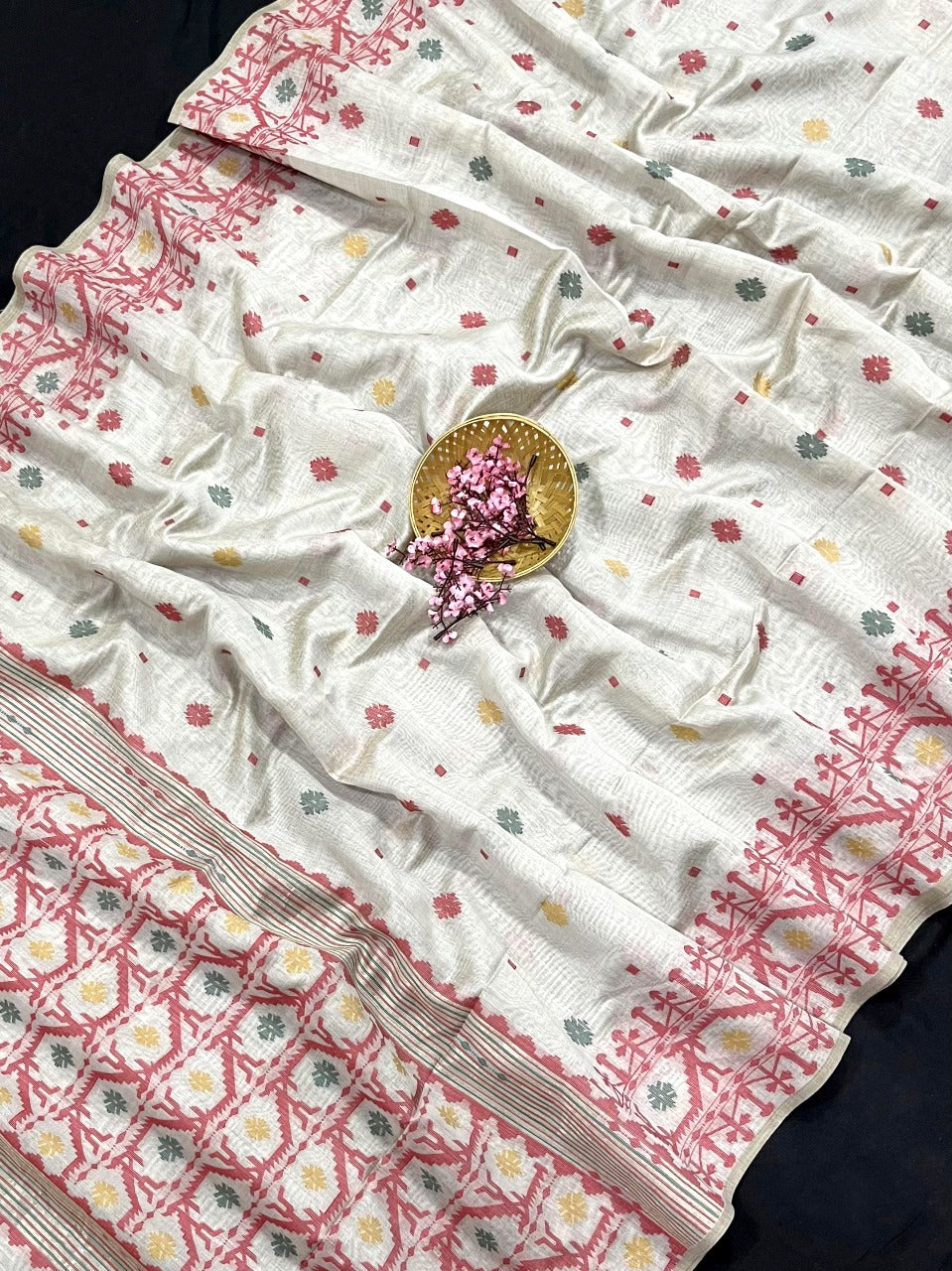 Kovai Cotton Jamdani Baby Pink Saree