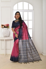 Soft Tussar Silk Pink Saree
