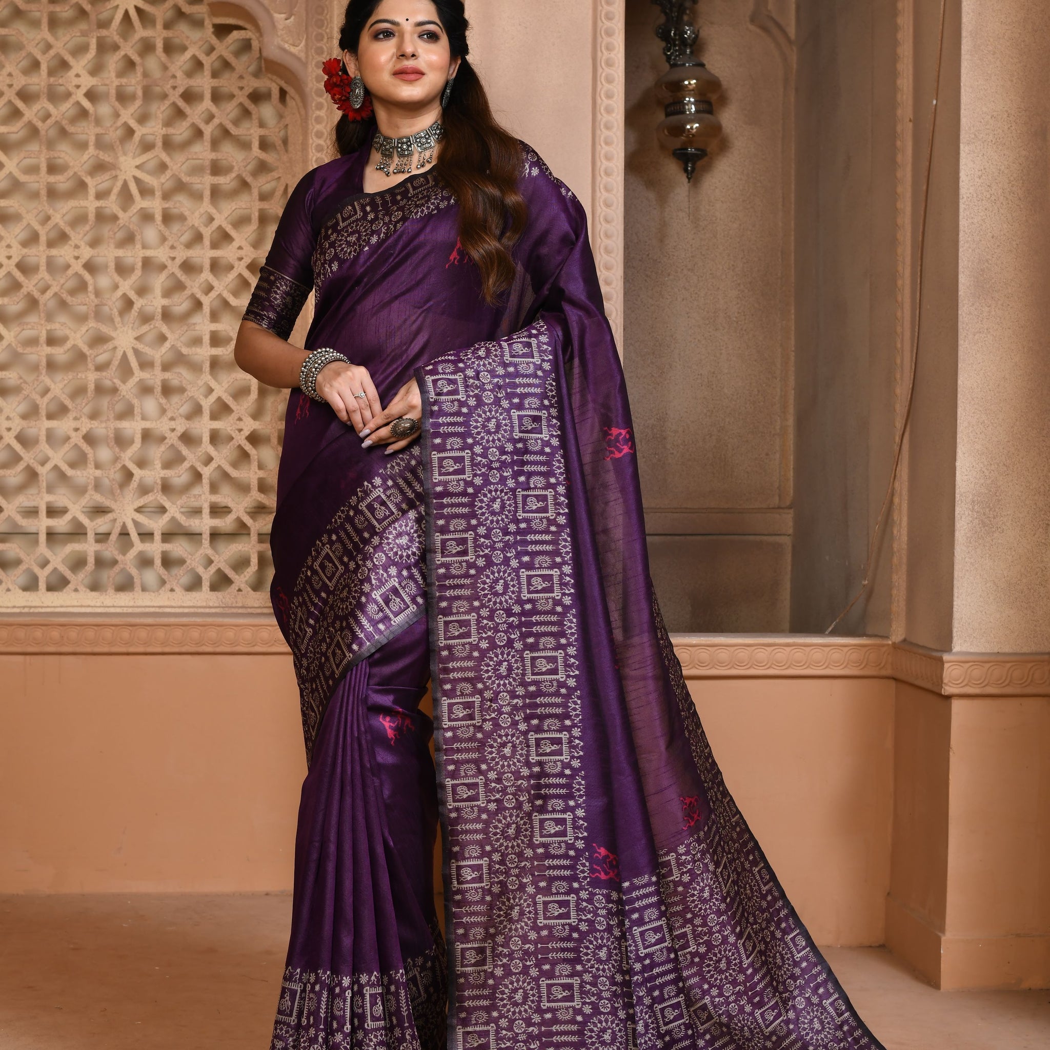 Banglori Handloom Raw Silk Purple Saree