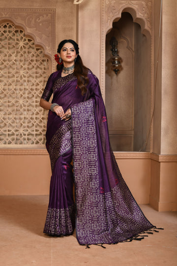 Banglori Handloom Raw Silk Purple Saree