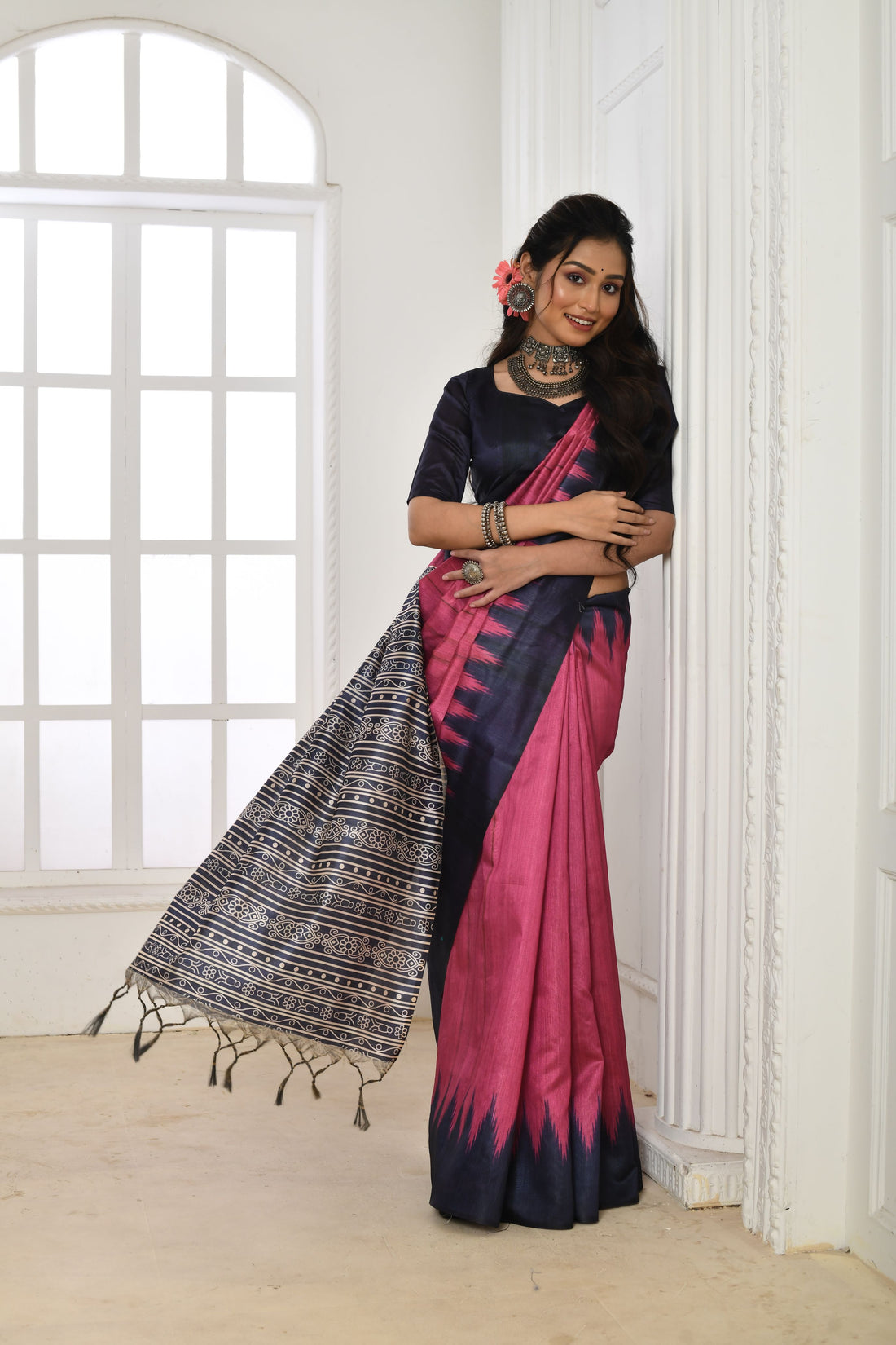 Soft Tussar Silk Pink Saree