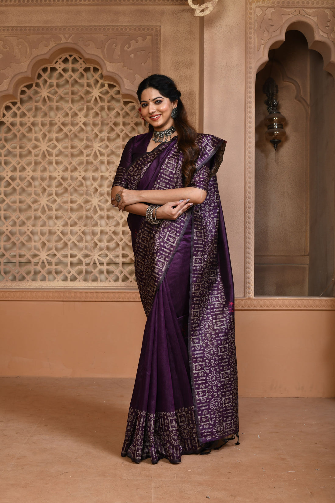 Banglori Handloom Raw Silk Purple Saree
