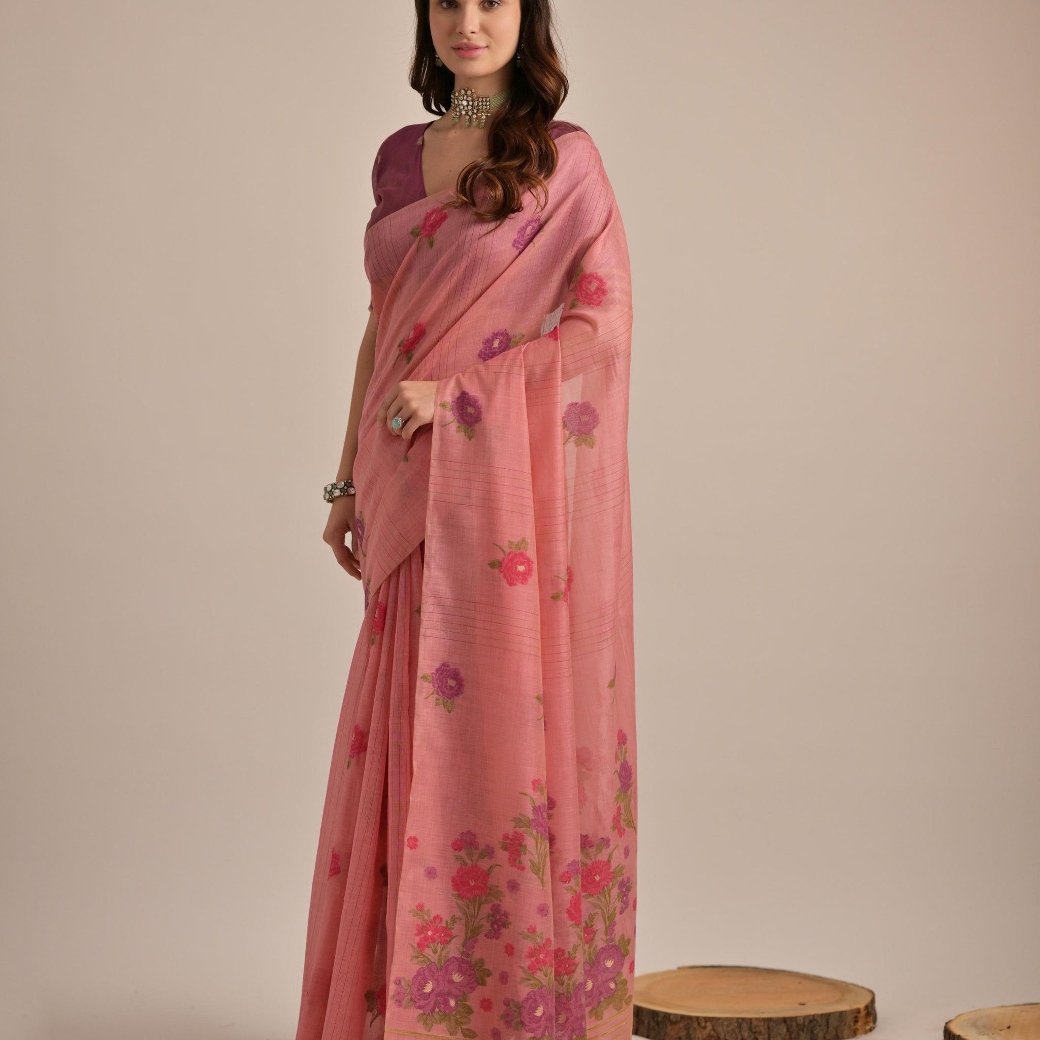 Premium Soft Muga Cotton Light Pink Saree