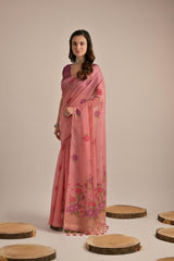 Premium Soft Muga Cotton Light Pink Saree