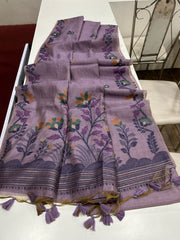 Premium Soft Muga Cotton Purple Saree