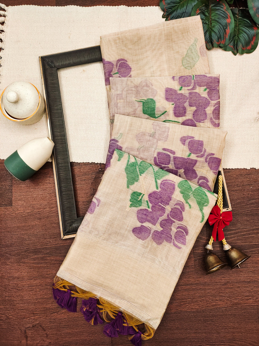 Premium Soft Muga Cotton Offwhite-purple Saree