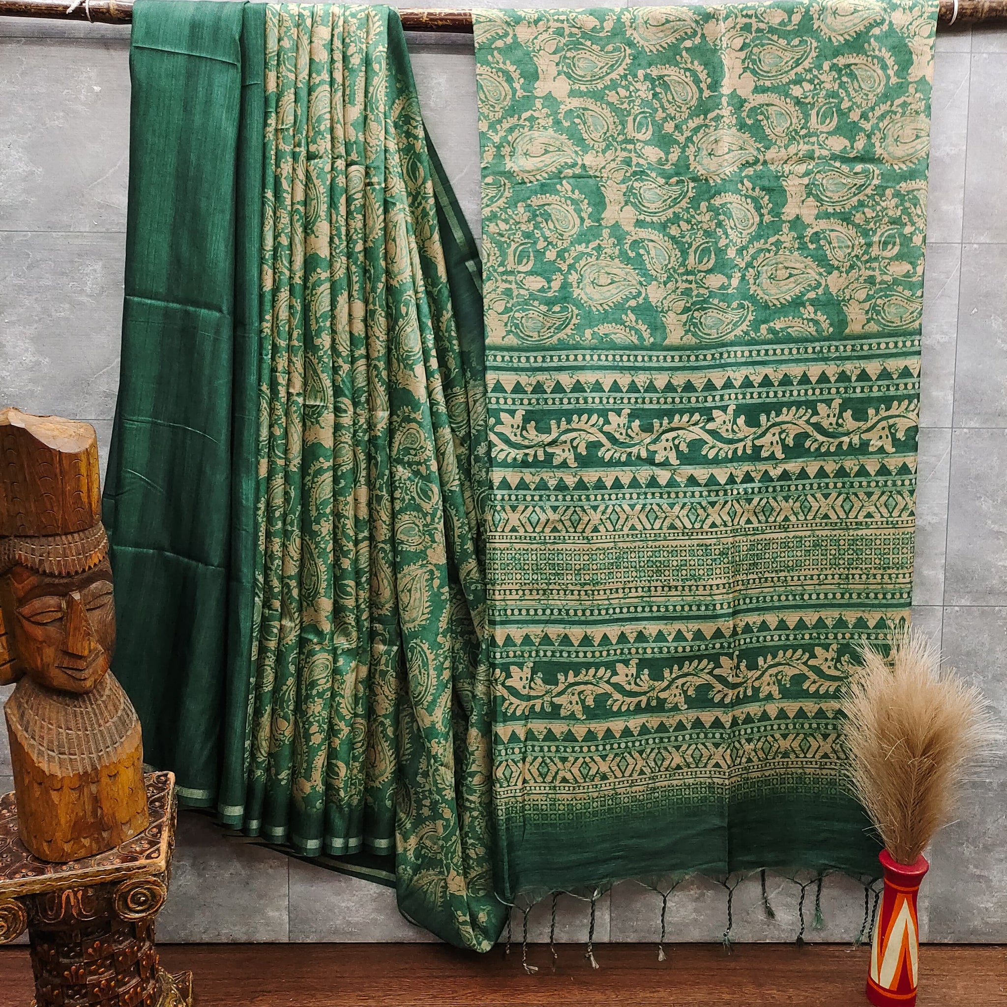 Soft Desi Tussar Silk Green Saree