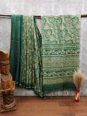 Soft Desi Tussar Silk Green Saree