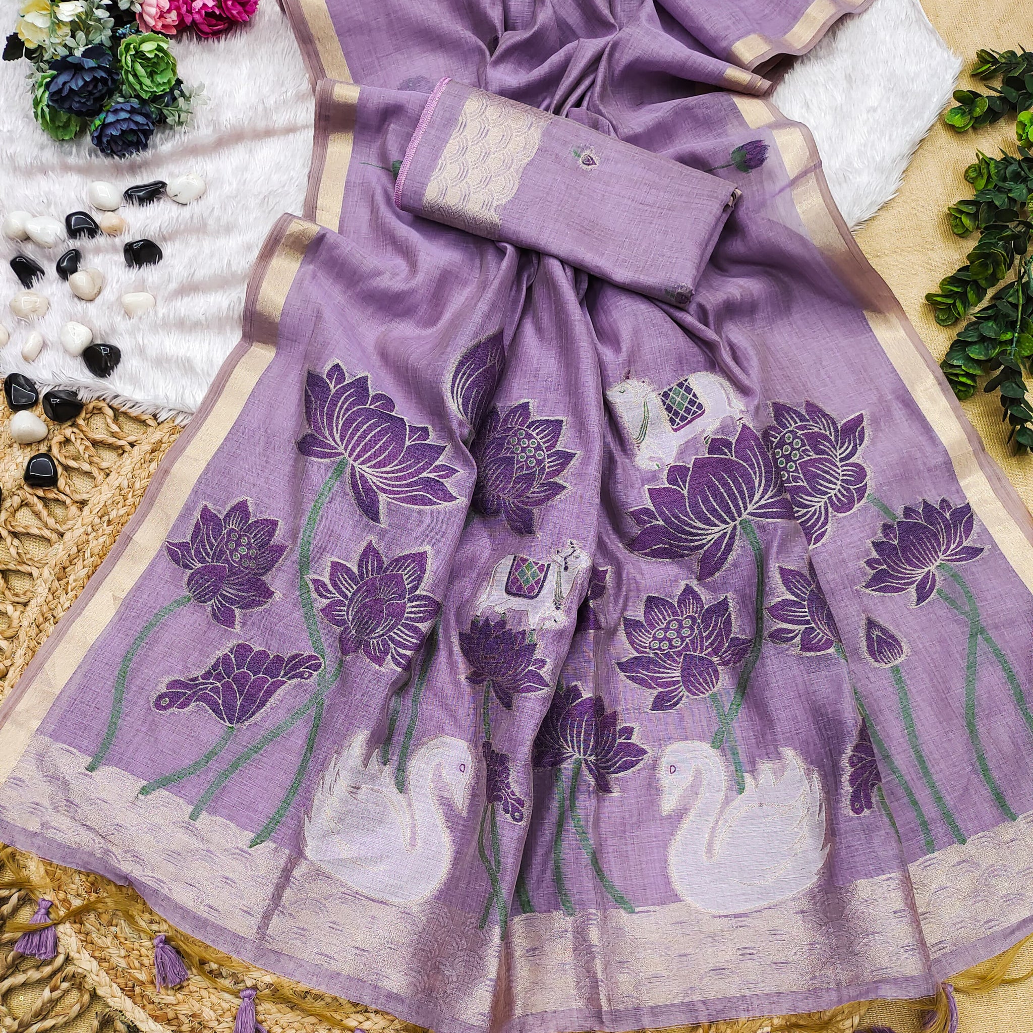 Premium Soft Muga Cotton Purple Saree