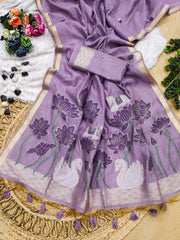 Premium Soft Muga Cotton Purple Saree