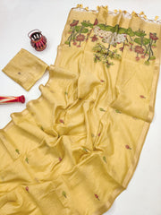 Premium Soft Muga Cotton Yellow Saree