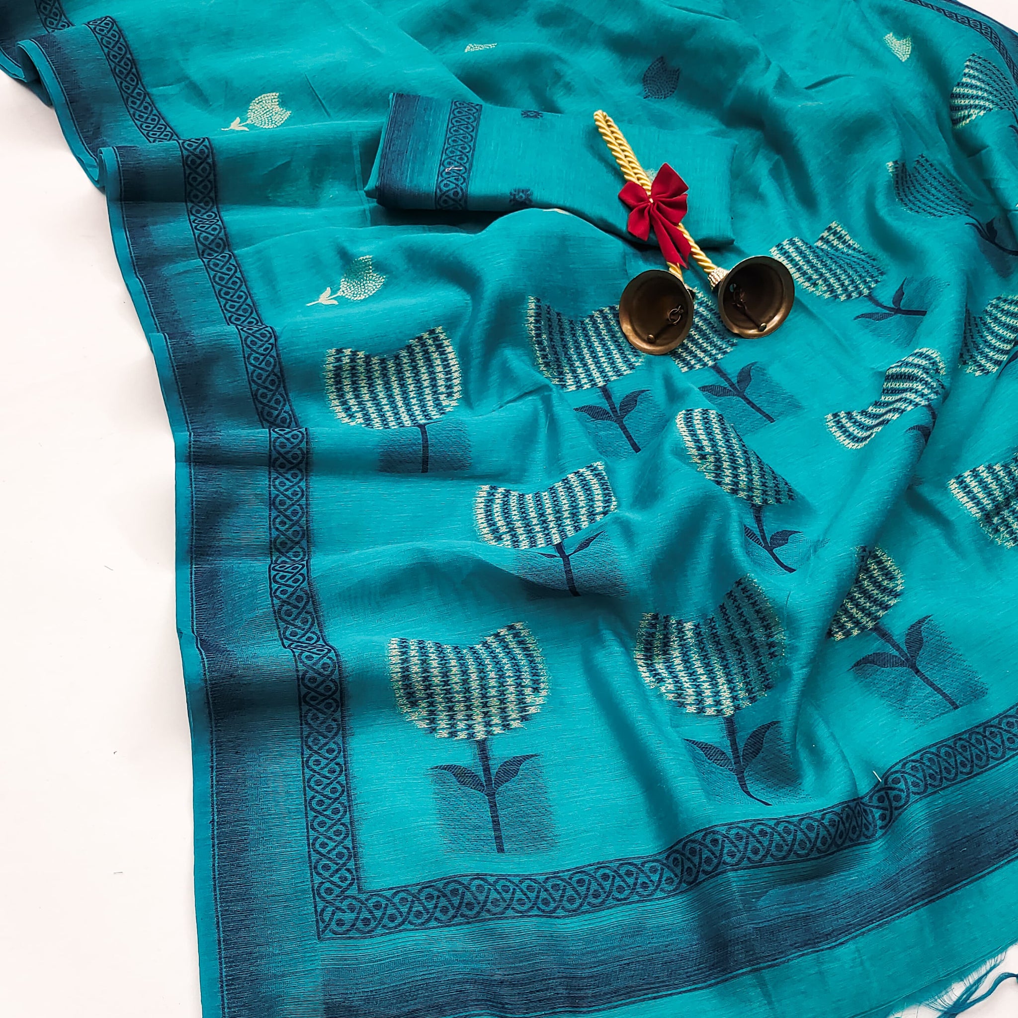 Premium Soft Muga Cotton Blue Saree