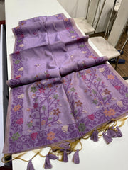 Premium Soft Muga Cotton Purple Saree