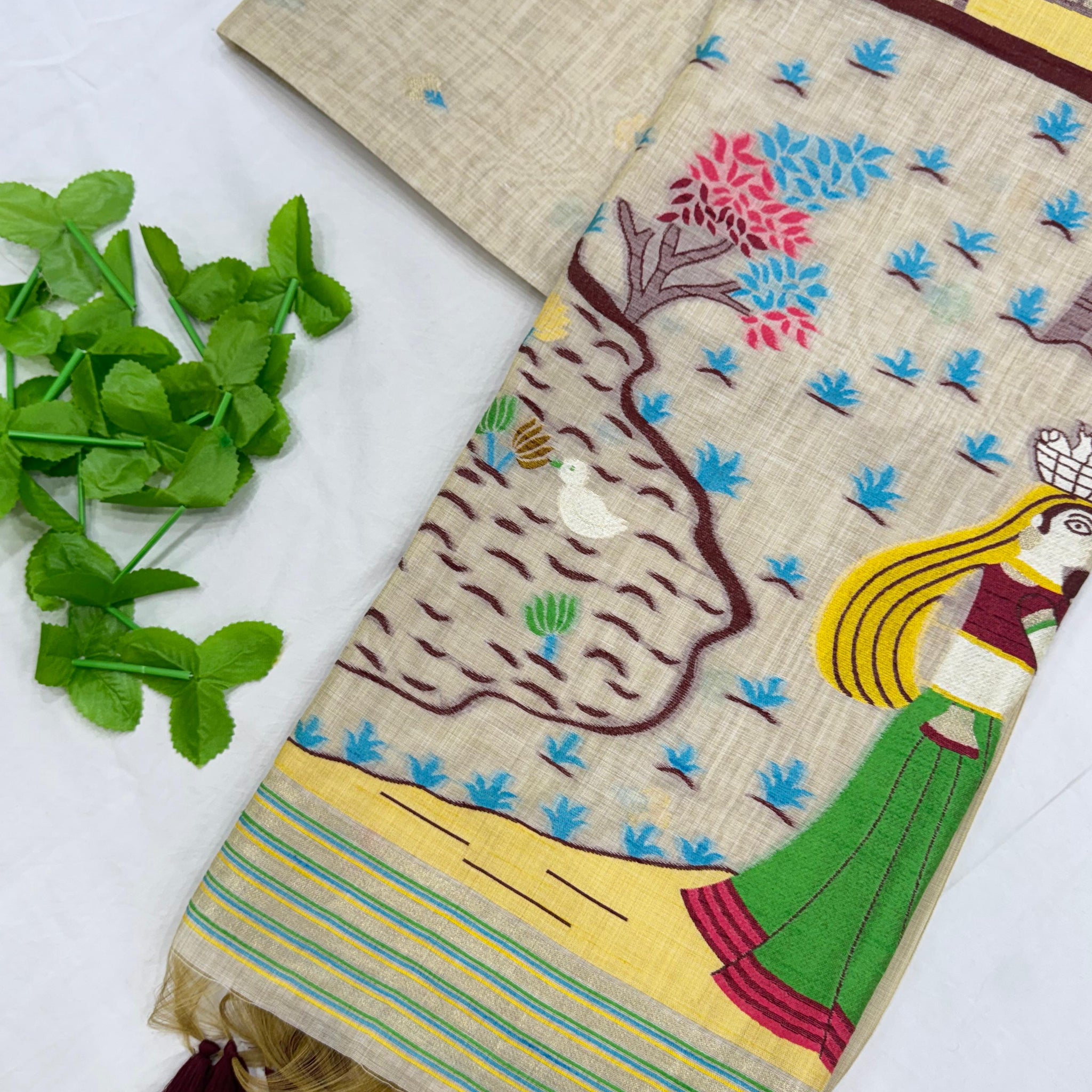 Premium Soft Muga Cotton Offwhite Saree