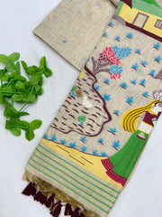 Premium Soft Muga Cotton Offwhite Saree