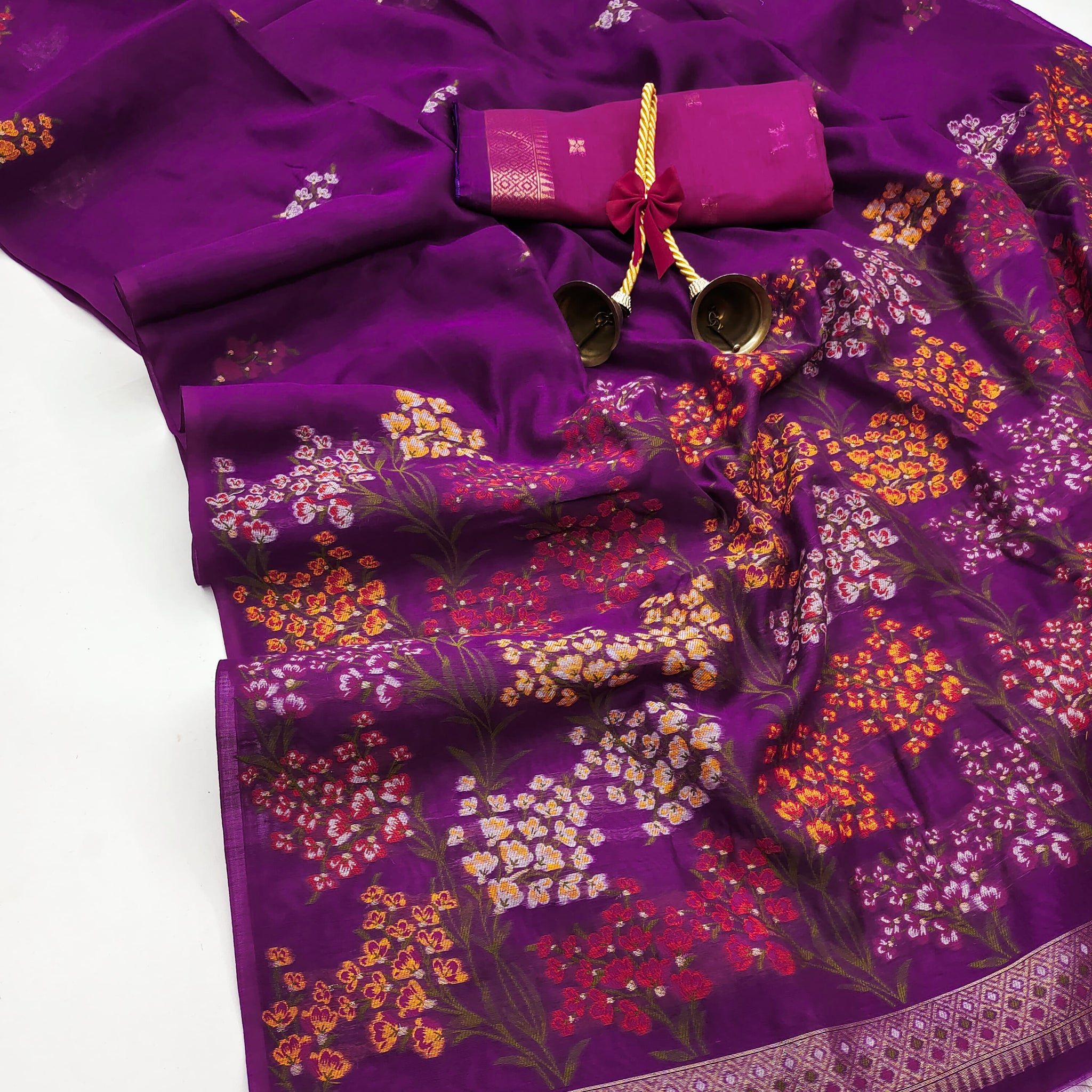 Premium Soft Muga Cotton Purple  Saree