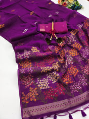 Premium Soft Muga Cotton Purple  Saree