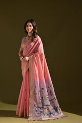 Premium Soft Muga Cotton Pink Saree