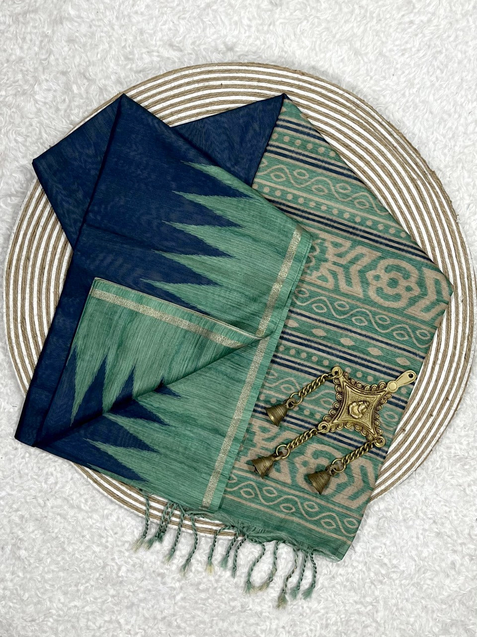 Soft Tussar Silk Blue Saree - Sky Blue Pallu