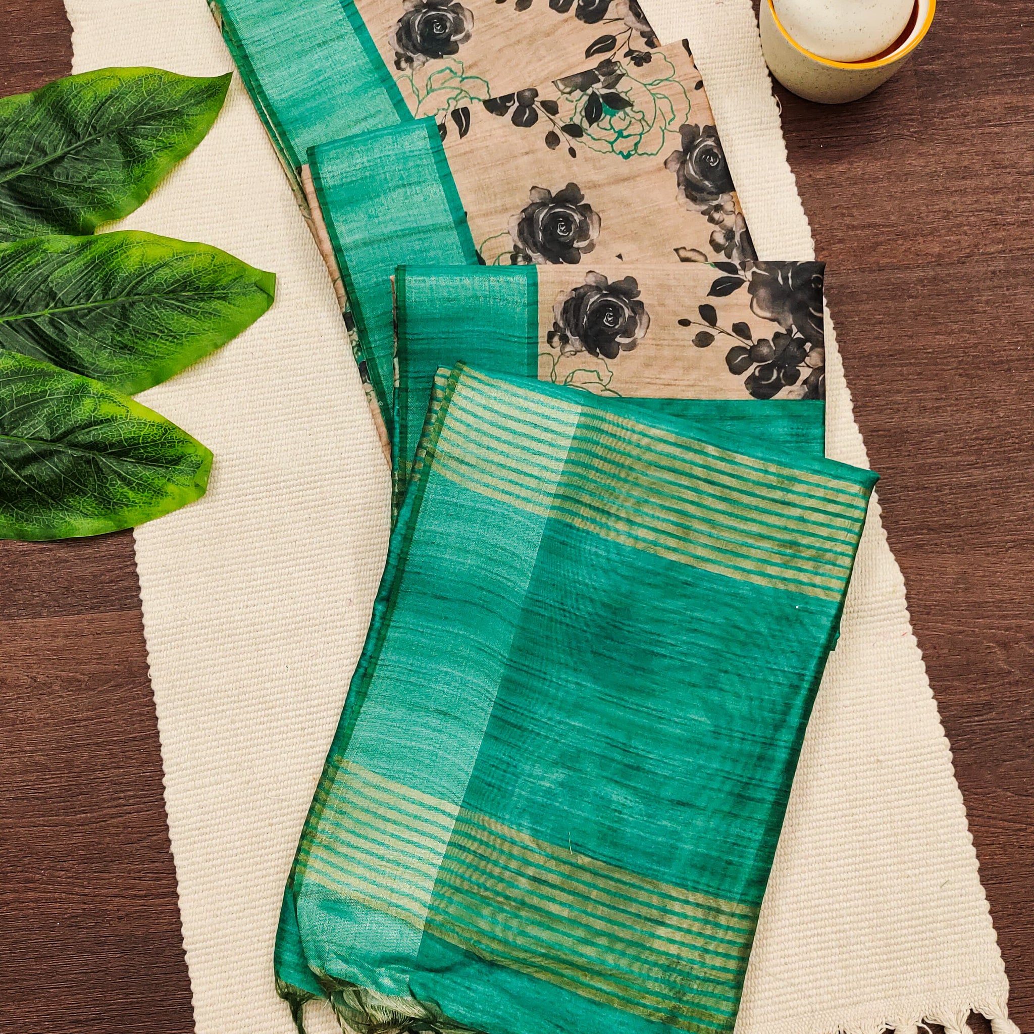Premium Soft Desi Tussar Silk Ocean Blue Saree