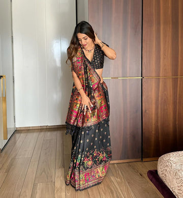Soft Kashmiri Pashmina Silk  Black Saree