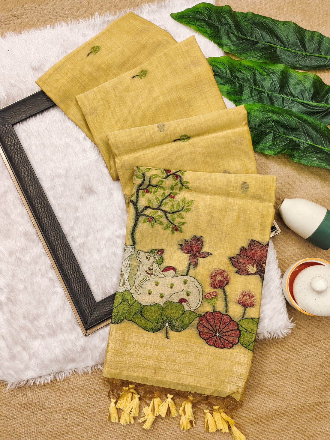 Premium Soft Muga Cotton Yellow Saree