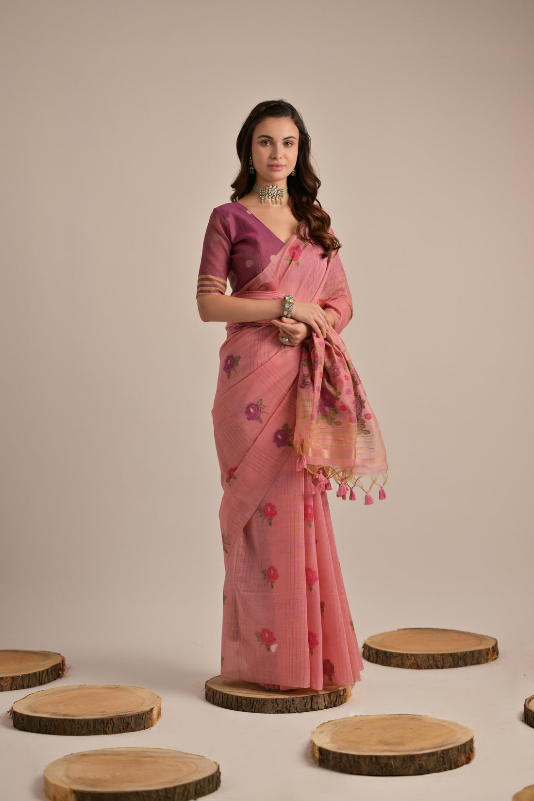 Premium Soft Muga Cotton Light Pink Saree