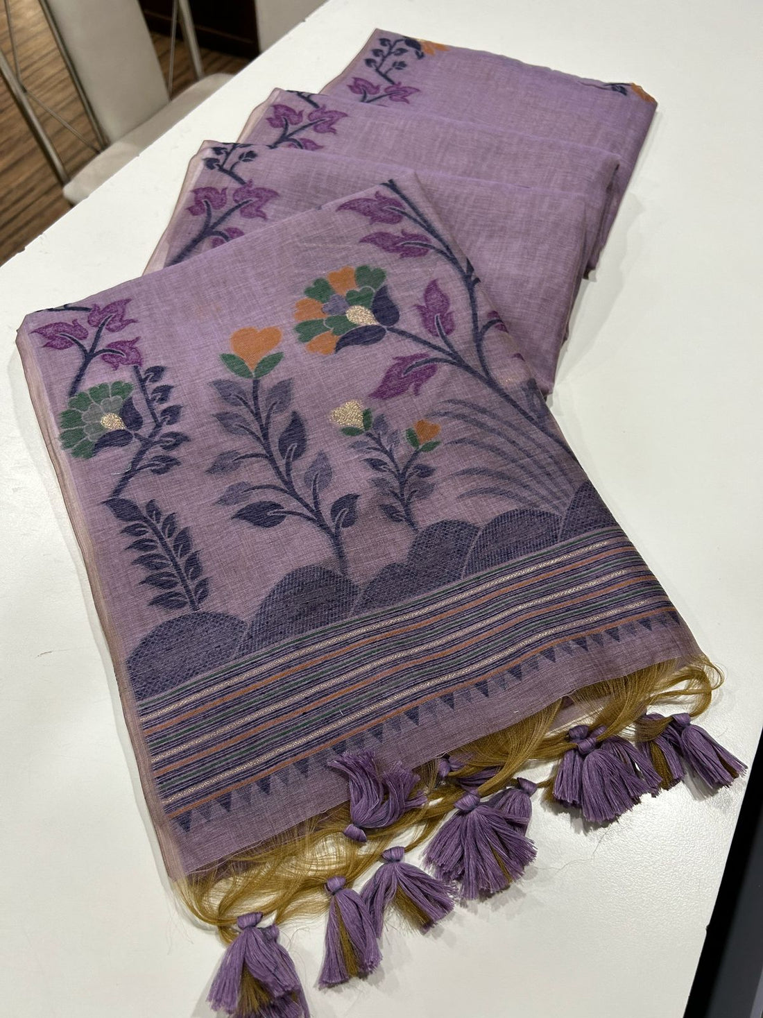 Premium Soft Muga Cotton Purple Saree