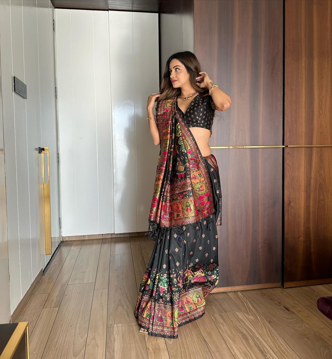Soft Kashmiri Pashmina Silk  Black Saree