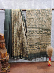 Soft Desi Tussar Silk Green Blue Saree