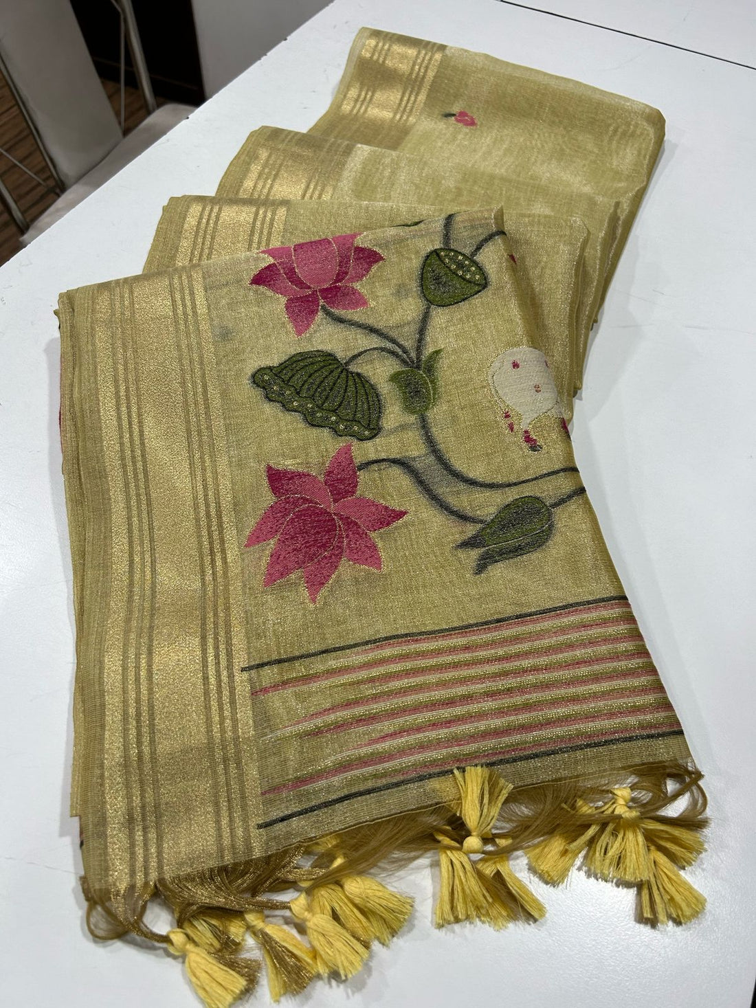 Soft Tissue Silk Yellow  Saree