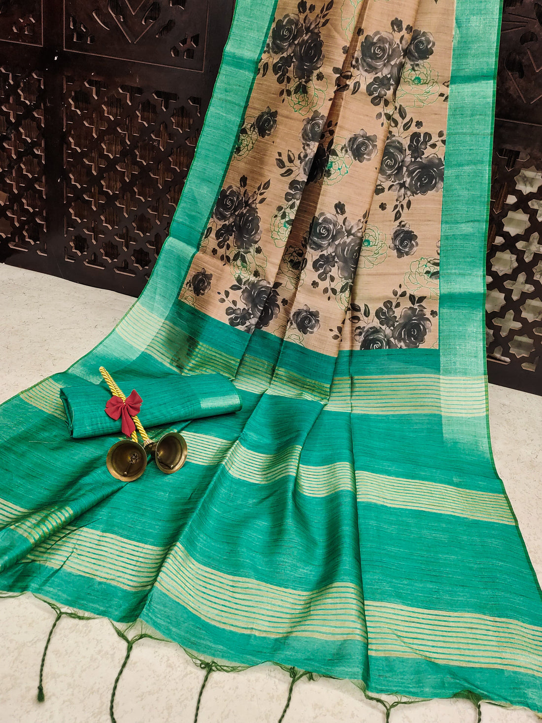 Premium Soft Desi Tussar Silk Ocean Blue Saree