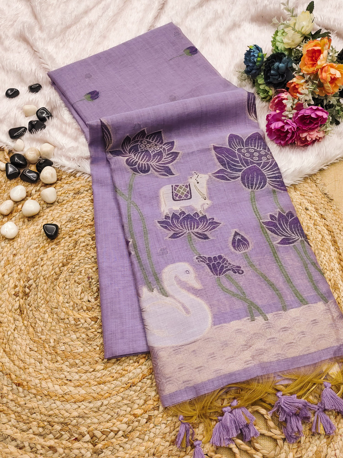 Premium Soft Muga Cotton Purple Saree