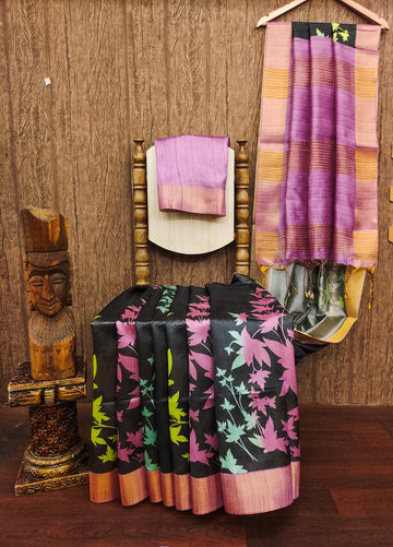 Premium Soft Desi Tussar Silk Purple Saree
