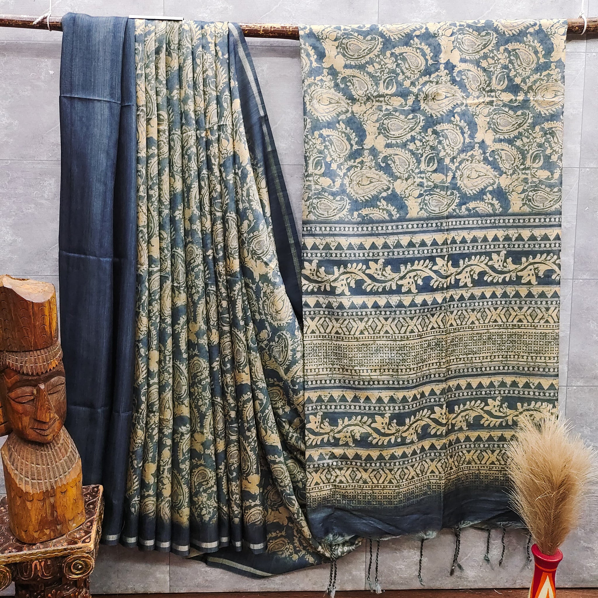Soft Desi Tussar Silk Blue Saree