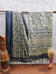 Soft Desi Tussar Silk Blue Saree