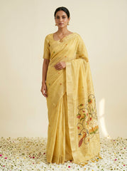 Premium Soft moga cotton paithani yellow  saree