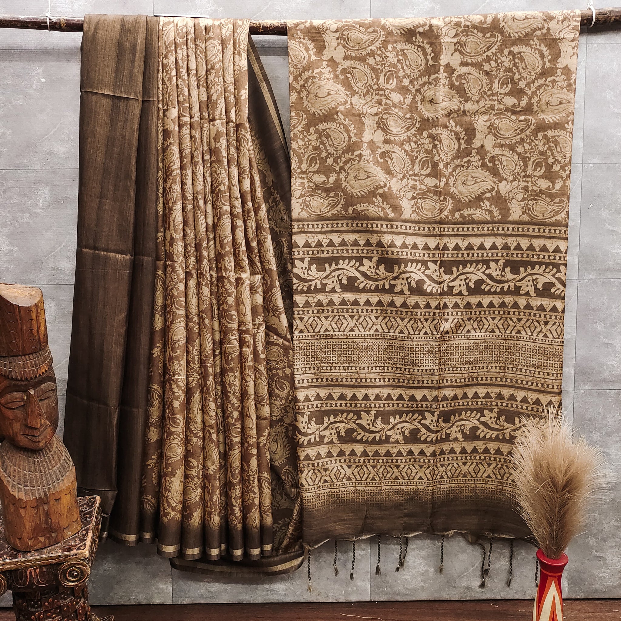Soft Desi Tussar Silk Brown Saree