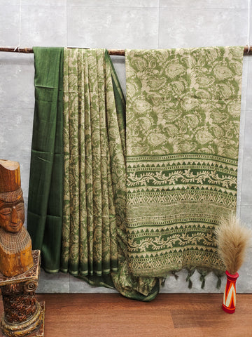 Soft Desi Tussar Silk Mehendi Green Saree