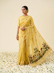 Premium Soft Muga Cotton Yellow Saree