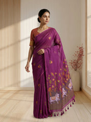 Premium Soft Muga Cotton Maroon Saree