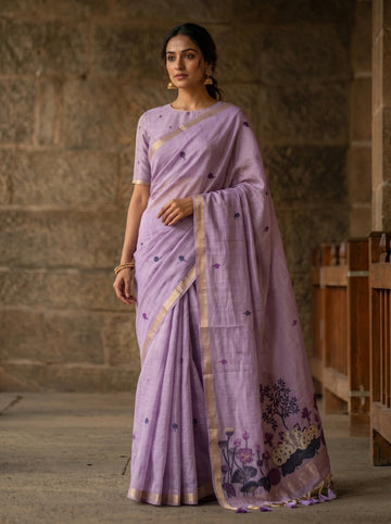 Premium Soft Muga Cotton Purple Saree