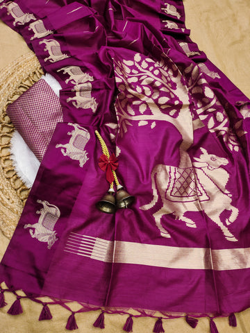 Premium Soft Khadi raw silk Purple  Saree