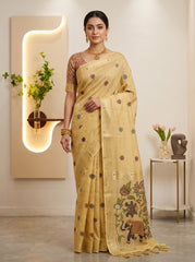 Premium Soft moga cotton paithani  Yellow saree