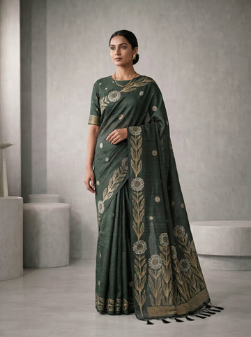 Premium soft jute linen silk Saree
